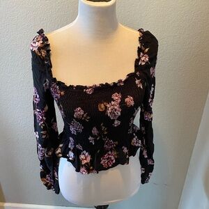 Xs wild fable black floral peplum top
